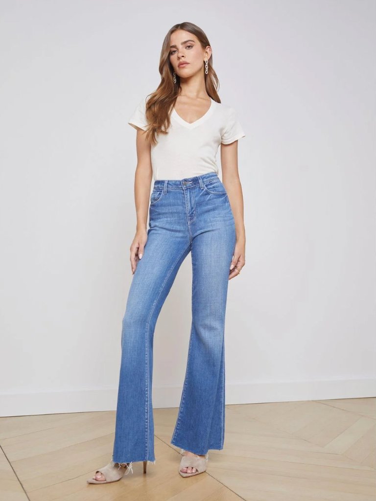 L'agence Sera Sneaker Flare Jean $299 Color: Bordello Sz 31